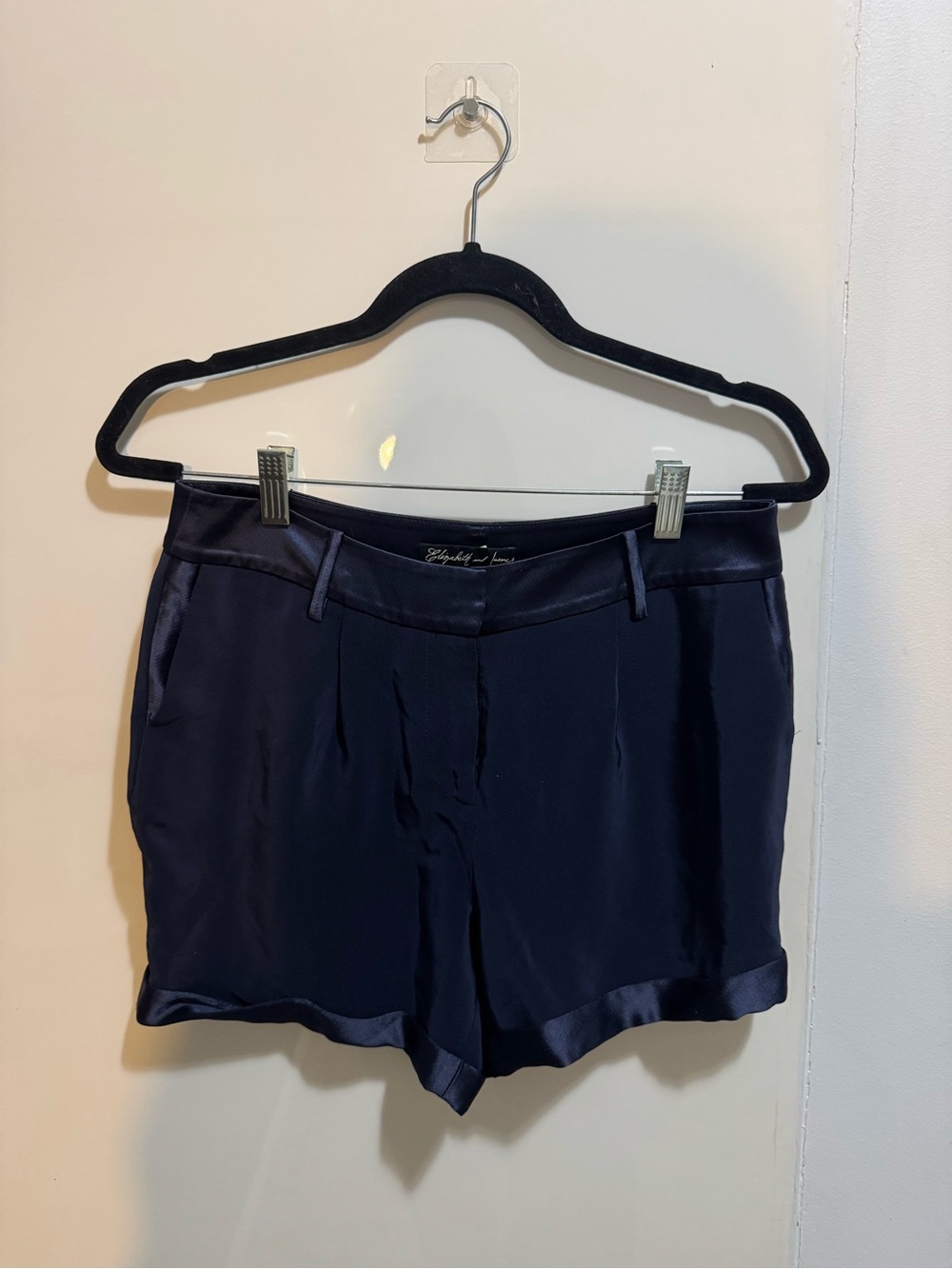 Elizabeth and James Navy Satin-Trim High Waist Shorts